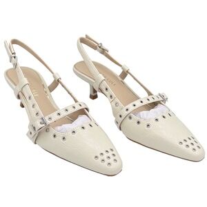 Kenneth Cole Martha Eyelet Slingback Kitten Heel Shoes Ivory Leather Size 6
